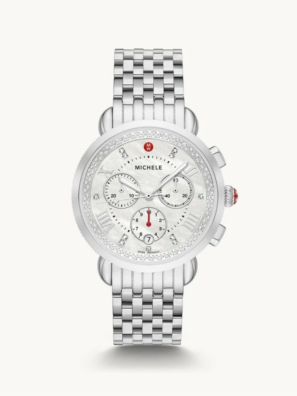 Michele Watches Silver Sport Sail Diamond Chronograph
